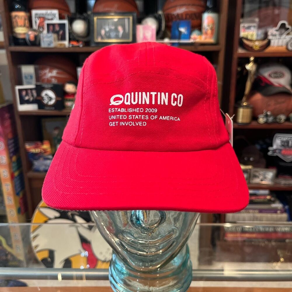 Brand New With Tags Quintin Co Leather Strapback Workwear Panel Red Cap